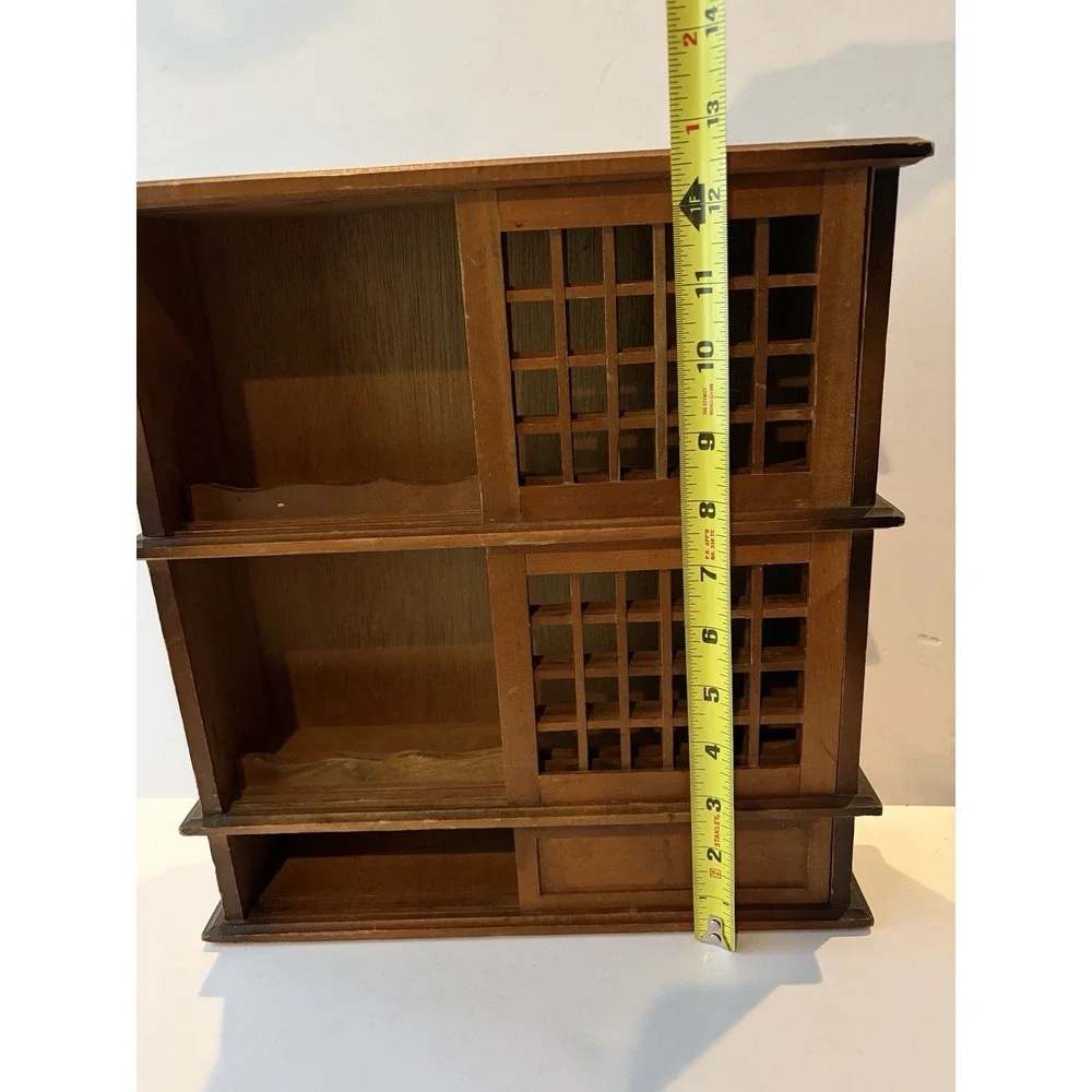 Japanese Tansu Style Display Cabinet Wood Lattice Sliding Doors Shelf